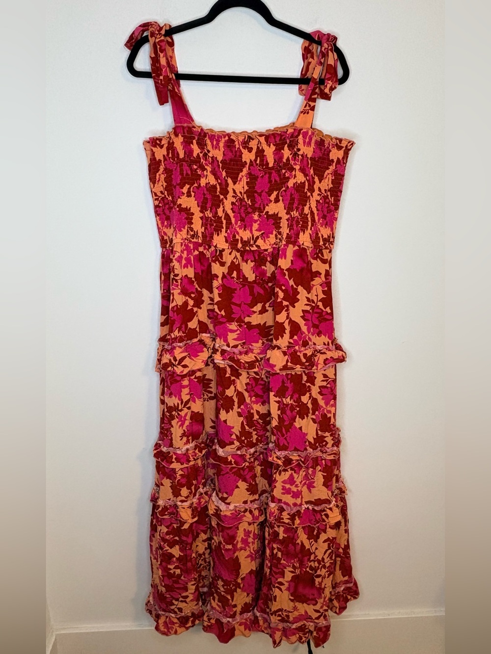white birch Pink & Orange Floral Smocked Tiered Summer Dress Size 2X